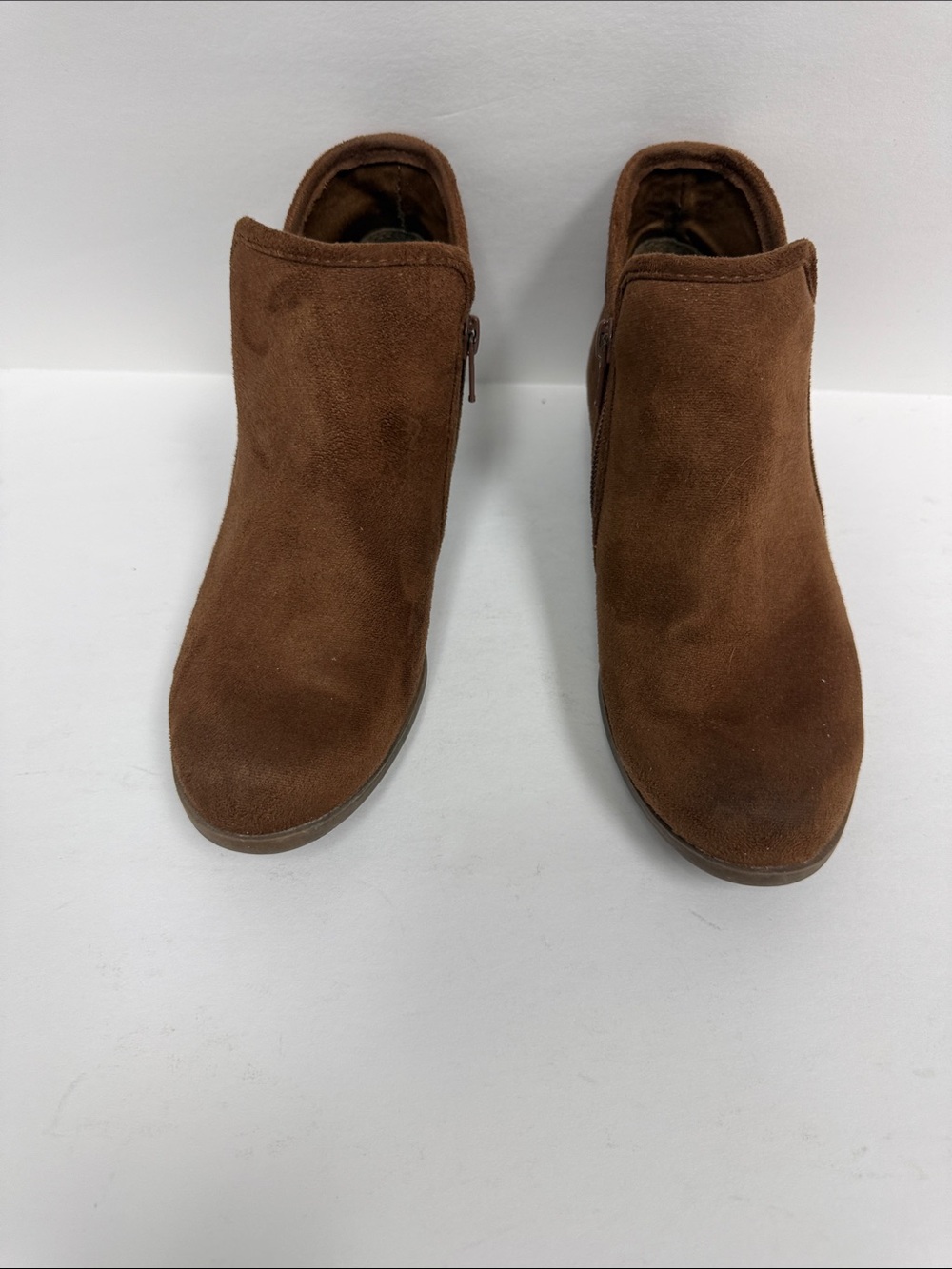 SO Brown Suede Ankle Booties with Side Zip